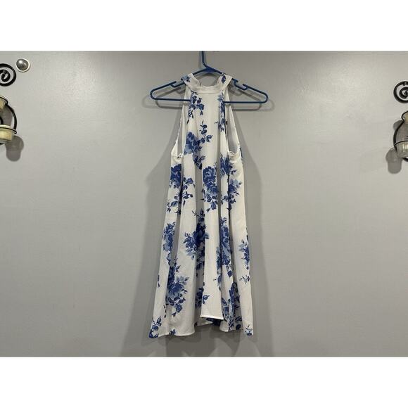 Lulus Darling Dearest Blue And White Floral Print Swing Dress Small S - Picture 1 of 8